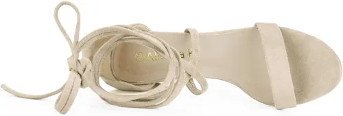 Vista 4 de Allegra K Sandalias de tacón grueso con cordones y punta abierta para mujer, Marrón