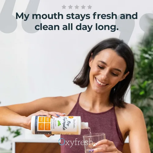 Vista 3 de Enjuague bucal prémium Oxyfresh Pro Formula Fresh Mint – Enjuague bucal patentado de zinc para aliento fresco durante todo el día y encías