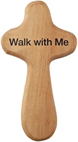 Vista 2 de Autom Cruz de mano de madera Walk with Me con tarjeta de oración, 4 pulgadas