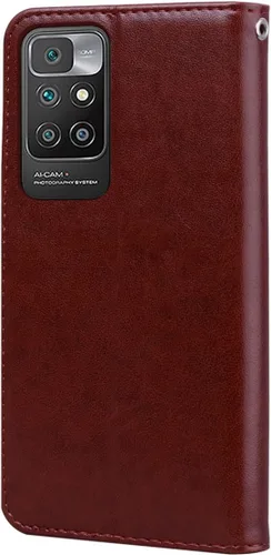 Vista 6 de CCSmall para Xiaomi Redmi Note 11 4G Wallet Flip Case w/Wrist Strap RS Marrón PU cuero 3D rosa flor relieve cubierta protectora con cierre