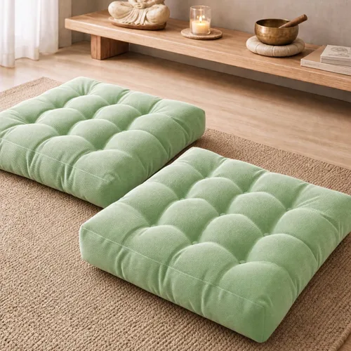 Vista 23 de Degrees of Comfort - Cojines redondos y grandes de pana y capitoné para el suelo, meditación y sala tatami, para adultos, gris, 22 pulgadas Redondo