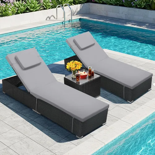 Vista 8 de Murago Tumbona para exteriores, juego de 2 sillas de piscina con mesa Turquesa