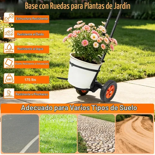 Vista 5 de Carrito de plantas con ruedas, carrito resistente para plantas, carrito de mudanza de plantas de 175 libras con brazo de agarre ajustable, correa