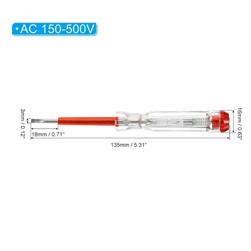 Vista 2 de PATIKIL Probador de voltaje CA 150-500V detector eléctrico de contacto con destornillador ranurado con tubo de neón, rojo transparente, paquete de 6