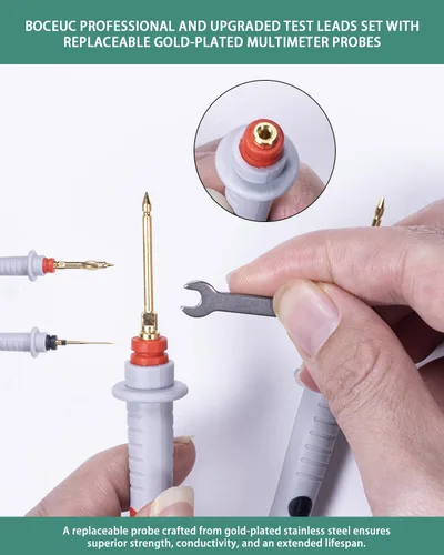 Vista 2 de Cables de prueba eléctricos Cable de silicona suave sonda de prueba multímetro con sondas de multímetro chapadas en oro reemplazables 1000V CATIII