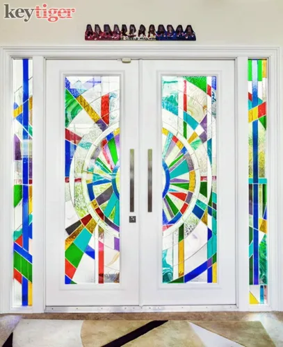 Vista 6 de Manijas de puerta modernas de acero inoxidable de 18 pulgadas de largo, acabado cromado, acabado pulido, manijas de puerta delantera para puertas