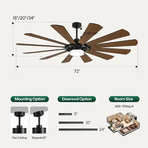 Vista 8 de Ventilador de techo moderno de 72 pulgadas