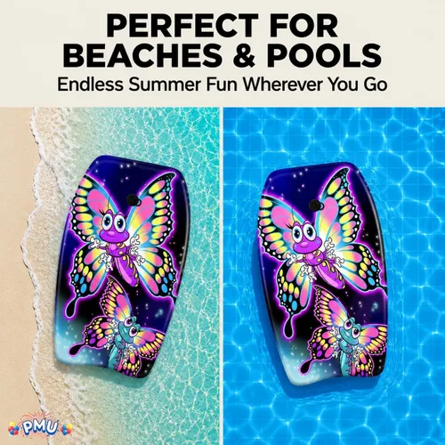 Vista 3 de PMU Bodyboard estampado con gráficos, correa de muñeca ligera, parte inferior lisa para playa, mar y piscina, tabla de surf para niños, adolescentes