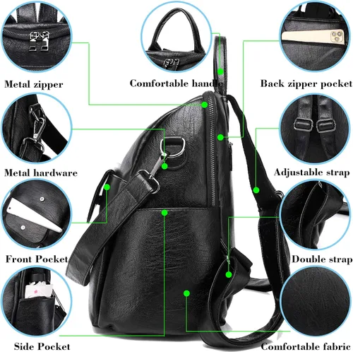 Vista 6 de Mochila de moda para mujer, impermeable, bolsa de viaje, bolsa de hombro convertible para mujer