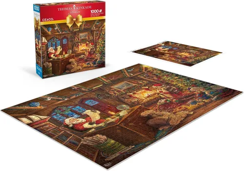 Vista 4 de Ceaco - Thomas Kinkade - Vacaciones - Santa comprobando su lista - Rompecabezas de 1000 piezas