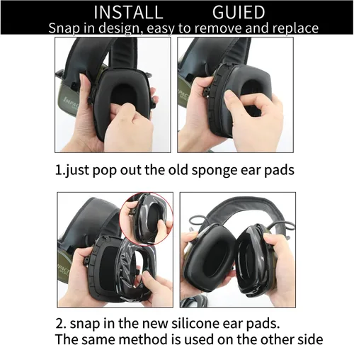 Vista 4 de Almohadillas de gel compatibles con Howard Leight de Honeywell, Impact Sport, Pro, Sync, serie de orejeras de protección auditiva, repuesto