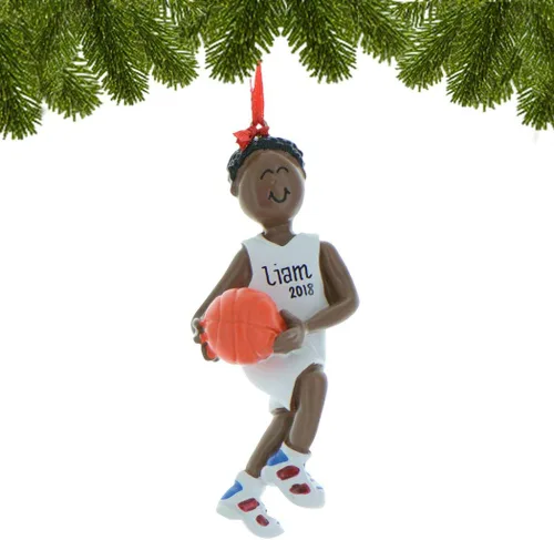 Vista 2 de Elves - Adorno de baloncesto personalizado 2025 – Adornos de Navidad afroamericanos para árbol de Navidad personalizados para niños