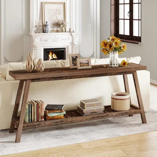 Vista 3 de Tribesigns - Mesa de consola de entrada estilo granja: mesa de consola de madera 100% de 70.9 pulgadas para la entrada, mesa de sofá estrecha