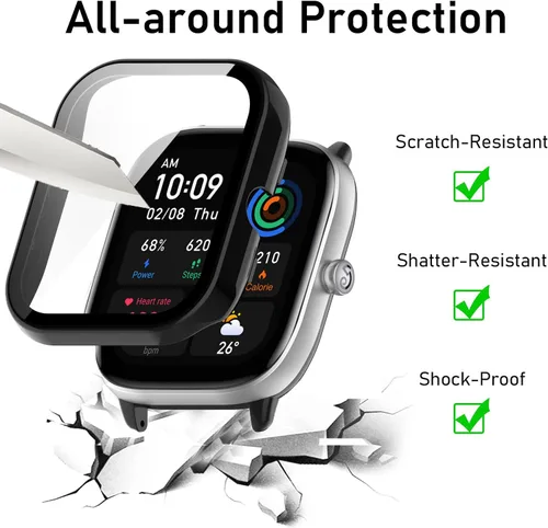 Vista 3 de Lamshaw Funda compatible con Amazfit GTS 4 Mini, carcasa protectora de policarbonato duro con protector de pantalla de vidrio templado compatible