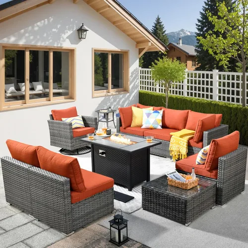 Vista 76 de HOOOWOOO Patio Sectional Furniture Set,2 Piece Couch Set with 2 Matching Armless Chairs(Beige)