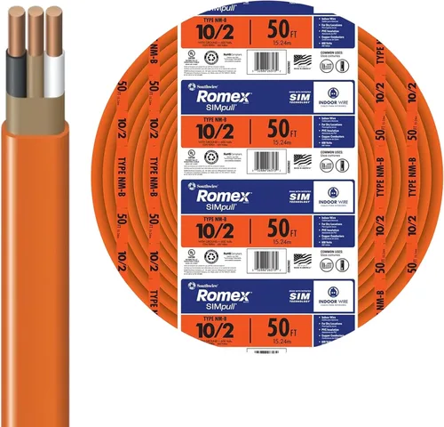 Vista 7 de Southwire 28829026 - Cable Romex Simpull de 15 pies, tipo NM-B, calibre 10/2 AWG, con toma a tierra