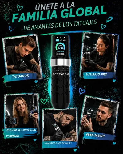 Vista 7 de Kit de pistola de tatuaje inalámbrica POSEIDON 2 baterías 7 tiempos Negro