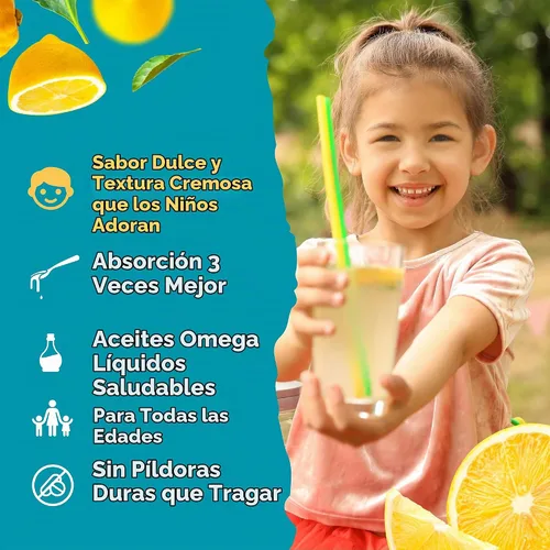Vista 5 de Barlean's Lemonade Omega Pals - Aceite de pescado Omega-3 para niños, 540