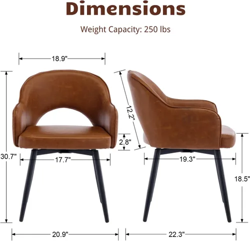 Vista 2 de HEAH-YO Juego de 2 sillas decorativas giratorias modernas, sillas de comedor de piel sintética con reposabrazos y patas de metal negro, sillas