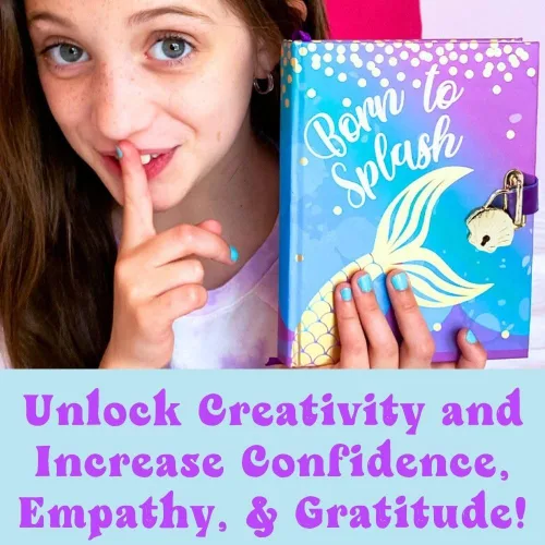 Vista 6 de Life is a Doodle Diario con cerradura y llave – Diario de gratitud de sirena para empoderar corazones y mentes – Cuaderno diario de autoexpresión