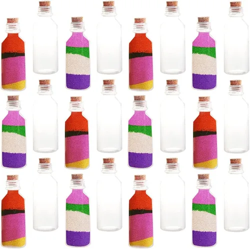 Vista 6 de ArtCreativity 12 botellas de arte de arena de plástico de 2 onzas con corchos, botellas de arte de arena a granel de 3.75 pulgadas para kit de arte