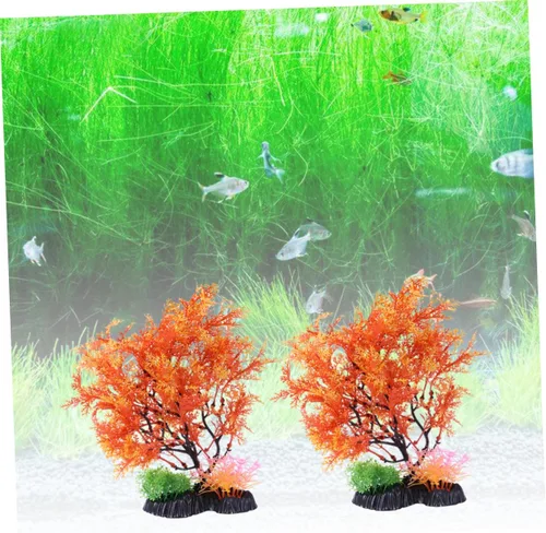Vista 3 de POPETPOP Árbol para decoración de acuario, pecera, planta de acuario artificial, decoración de peces, base ponderada para agua dulce