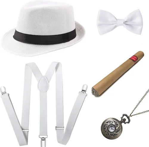 Vista 12 de BABEYOND 1920s - Conjunto de accesorios de gángster de Gatsby para hombre, sombrero de Panamá y pajarita