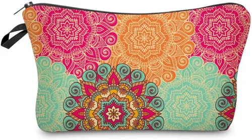 Vista 18 de Deanfun - Bolsa de maquillaje impermeable con diseño de mandala y flores, impermeable, espaciosa, cosmetiquera, bolsa de viaje ideal como regalo