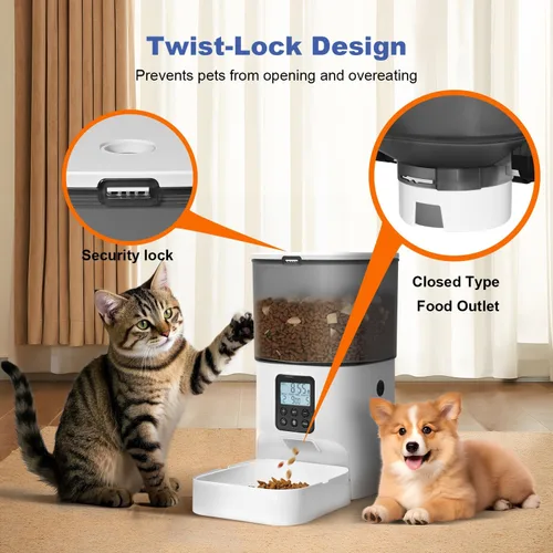 Vista 5 de Comedero automático para gatos, dispensador de alimentos Blanco