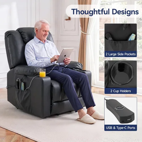 Vista 7 de Silla reclinable Power Lift para personas mayores con puertos USB y tipo C Negro