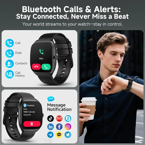 Vista 4 de SOUYIE Smart Watch with SOS, 1.85" AMOLED Display Fitness Tracker, Heart Rate Blood Oxygen Sleep Monitor for Men Women, IP68 Waterproof Sport Watch