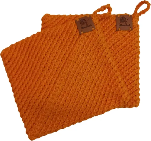 Vista 17 de Soportes para ollas de ganchillo hechos a mano, colección de color sólido, algodón de 6 x 6 pulgadas, resistentes al calor, doble capa, lazo