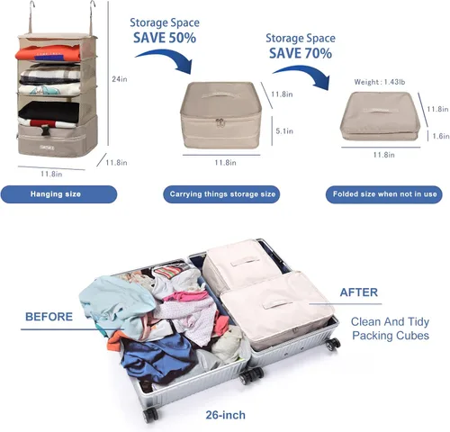 Vista 35 de TABITORA - Estantería portátil y plegable de gran capacidad con ganchos para colgar, ideal como almacenamiento para viajes