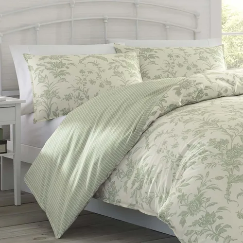 Vista 2 de Laura Ashley Home - Juego de funda de edredón Twin, ropa de cama de algodón reversible con funda de almohada a juego, decoración ligera