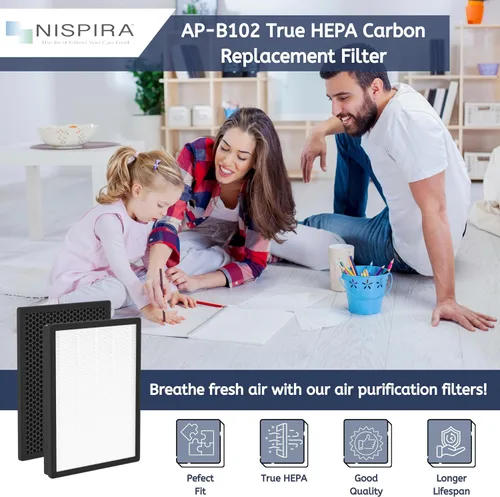 Vista 2 de Nispira Paquete de 1 filtro de repuesto AP-B102 compatible con el purificador de aire Alexapure Breeze 3049 True HEPA Carbon