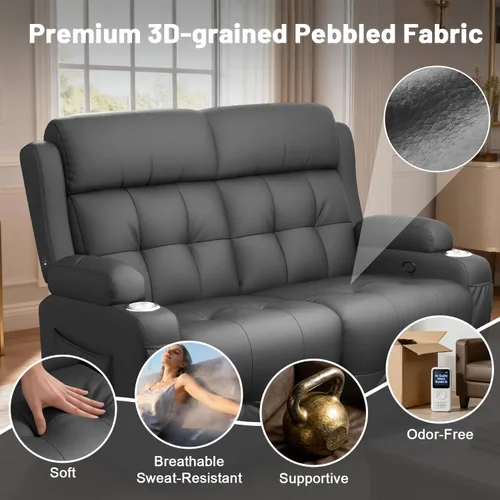 Vista 110 de Sofá de Dos Plazas Reclinable, Sofá Reclinable de Masaje con Gran Capacidad de Peso, Silla de Dos Plazas para RV en Liquidación con Consola, USB