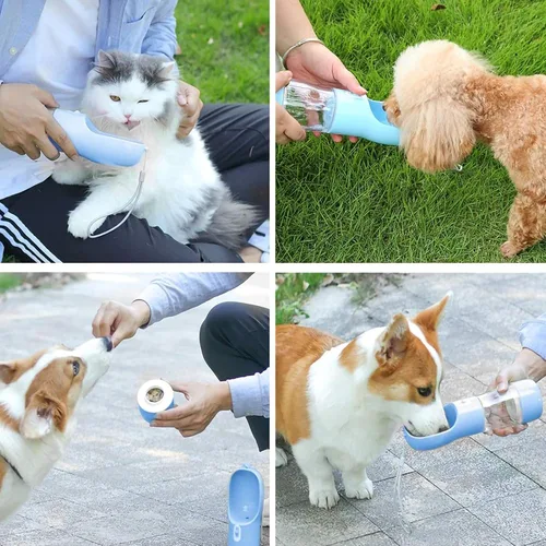 Vista 7 de Botella de agua para perros, botella de agua portátil para perro, diseño multifuncional y desmontable para beber y comer, taza combinada, botella