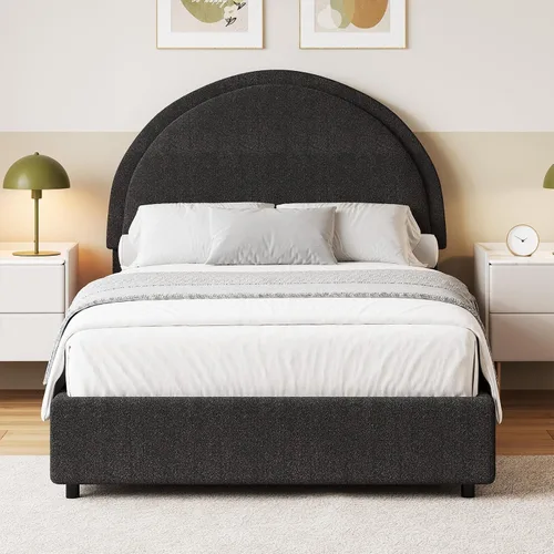 Vista 14 de Base de cama REVOMINCA tamaño Queen, base de cama tapizada de plataforma con cabecero, cama de plataforma suave con esquinas redondas, no se Dgery