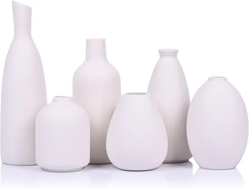 Vista 11 de Paquete de 6 jarrones pequeños de cerámica negra para decoración del hogar, jarrones pequeños y bohemios modernos para centros de mesa a granel