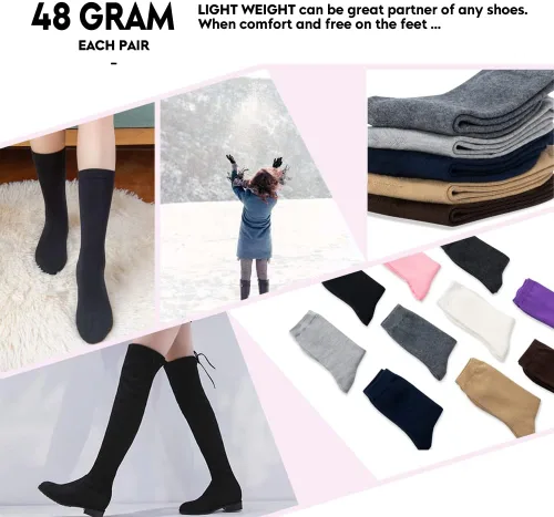 Vista 3 de LIXIA Calcetines finos de lana merino para mujer, media pantorrilla, ligeros, acogedores, cálidos, transpirables, multicolor, para uso diario