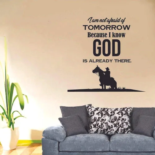 Vista 2 de Calcomanía de pared con frase "God is Already There Cowboy Cowgirl Quote Country Life Quotes Country Life Quotes for Girls Boys Room Dormitorio
