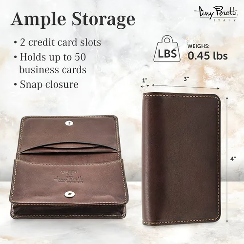 Vista 2 de Tony Perotti Italian Leather Business Card Holder for Men and Women - Eco-Friendly Vegetable-Tanned Full Grain Leather Business Card Wallet Made in