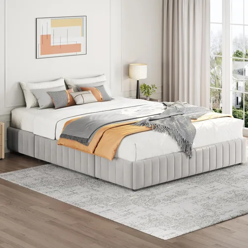 Vista 11 de Yaheetech Bastidor de cama completo con plataforma tapizada con 3 cajones de almacenamiento, gran espacio de almacenamiento/Listones de madera