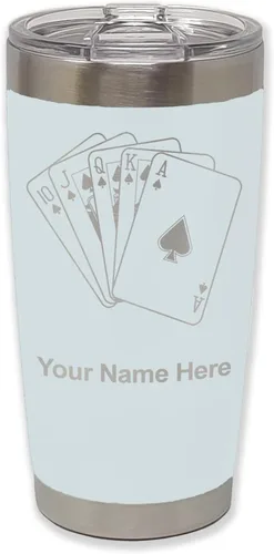 Vista 17 de LaserGram Vaso aislado al vacío de 20 onzas, tarjetas de póquer Royal Flush con grabado personalizado incluido (negro)