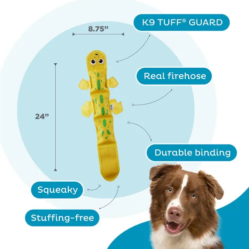 Vista 23 de Outward Hound Fire Biterz - Juguete interactivo de peluche para perro con forma de tortuga, tamaño mediano, hecho de material de manguera contra