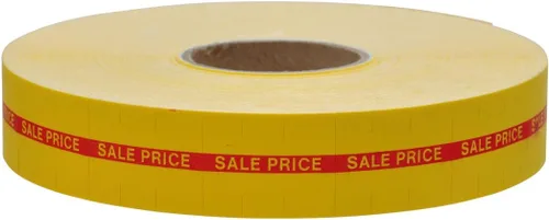 Vista 3 de Rojo Reverse sobre amarillo de impresión "Precio de Venta Precio Etiquetas para adaptarse a monarch 1115 pricers. 10 rollos con 1 Rodillo de tinta