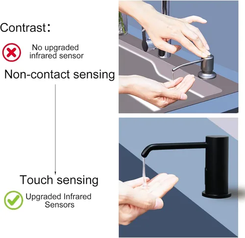 Vista 3 de Dispensador automático de jabón para fregadero de cocina, dispensador de jabón líquido integrado sin contacto negro mate con dispensador de jabón