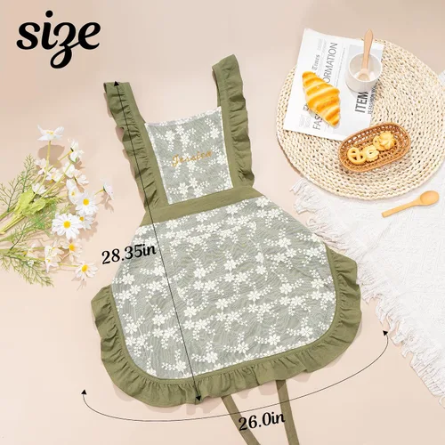 Vista 5 de Delantal vintage para mujer con bolsillos, delantal personalizado con volantes para cocinar, hornear, limpiar, jardinería