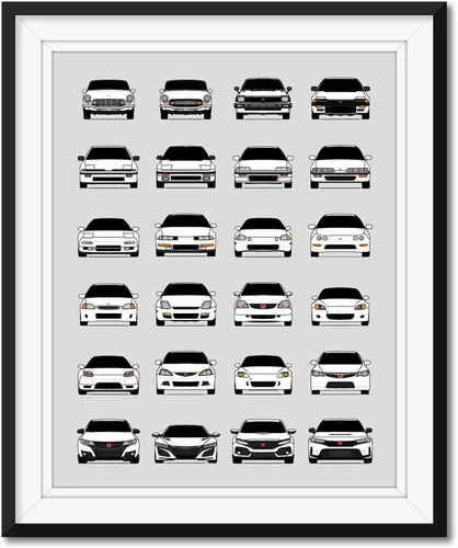 Vista 17 de Custom Car Posters Póster hecho a mano compatible con Honda Evolution Print Wall Art Décor Best Honda Generations - Azul brillante, impresión