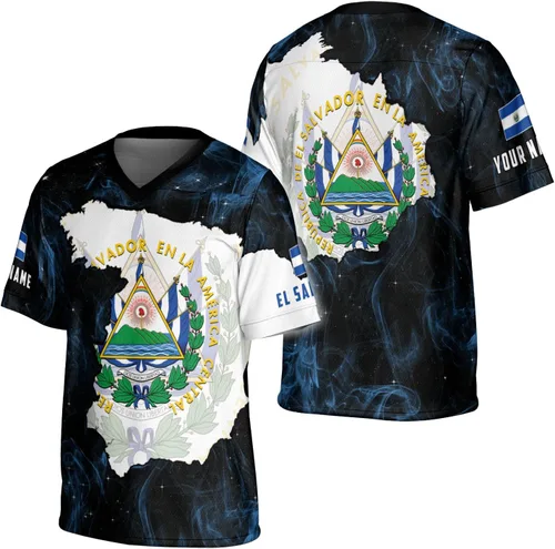Vista 9 de Camiseta de fútbol de El Salvador personalizada de El Salvador Jersey de fútbol de El Salvador para hombres, camisas de El Salvador 3D